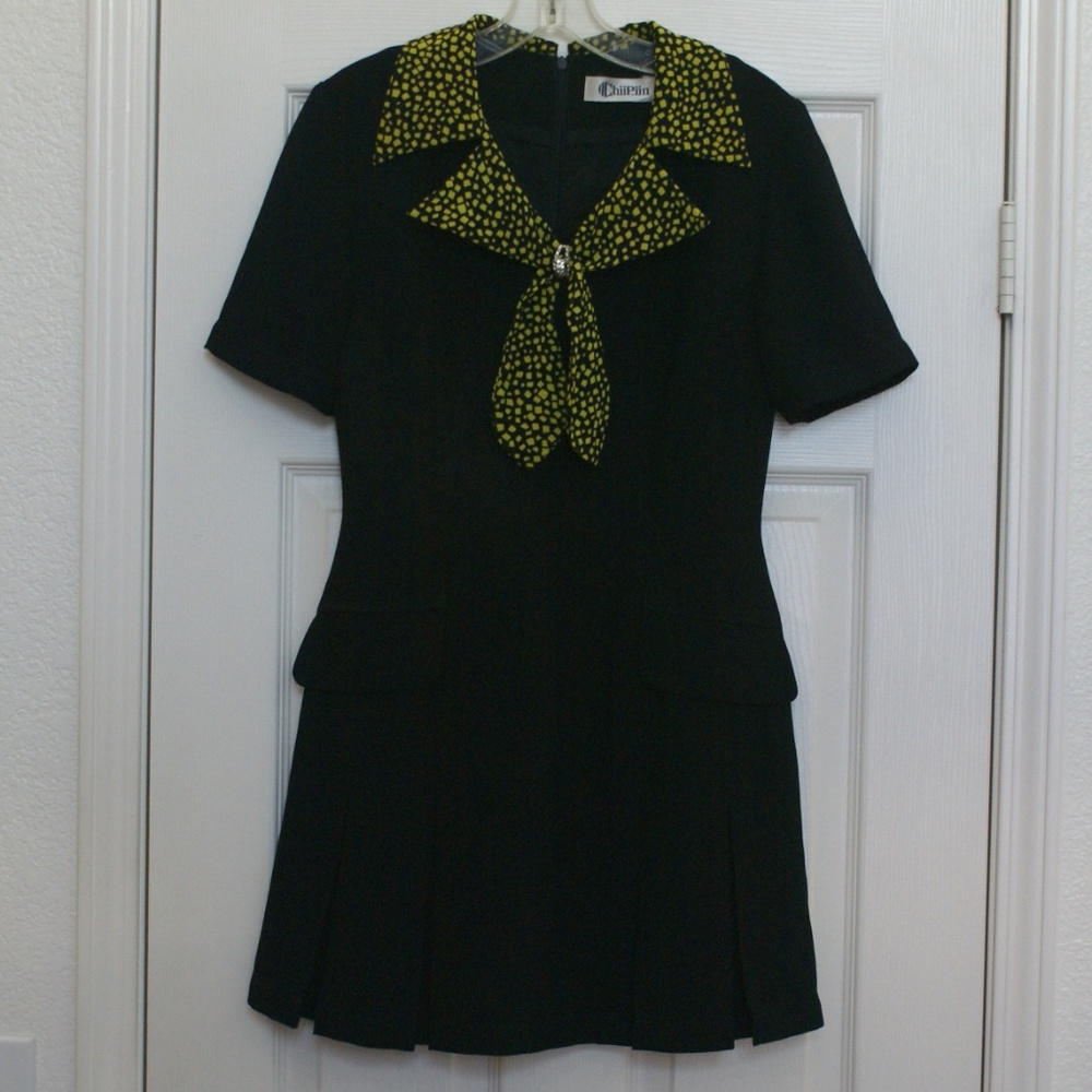 Vintage 1pc dress zip up back 34" L 14" waist